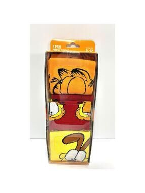 3-Pair Garfield & Odie Crew Socks Bioworld Mens Size 8-12 Funny Cartoon NEW
